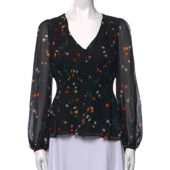 Nicholas black floral peplum silk long sleeve blouse - Picture 11 of 11